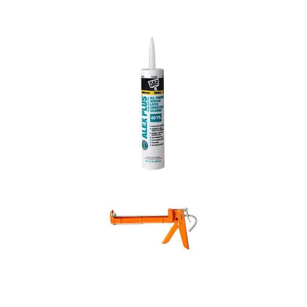 ALEX PLUS 10.1 oz. Clear Acrylic Latex Caulk Plus Silicone and 10 oz. Drip Free Smooth Rod Caulk Gun Combo