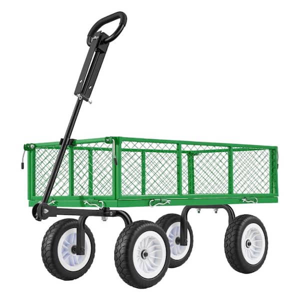4.21 cu. ft. Steel Garden Cart with 10-Inch Tires, Outdoor Gardening Stool in Green