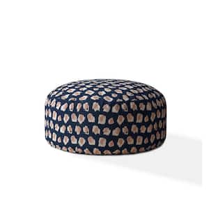 Blue Canvas Round Pouf 20 in. x 24 in. x 24 in. Ottoman