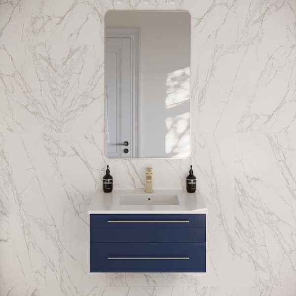 Lucera 30 in. Single Sink Wall Mount Floating Royal Blue Bath Vanity with White Quartz Top and Undermount Ceramic Sink