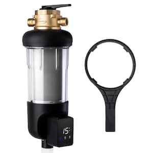 Spin-Down Sediment Whole House Water Filter with Bypass, Reusable, Touch-Screen Auto Flushing Module in Black