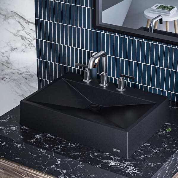 Envy 25 in. Quartz Rectangular Vessel Sink in Black