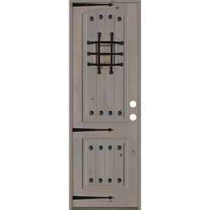 30 in. x 96 in. Mediterranean Knotty Alder Arch Top 2 Panel Left-Hand/Inswing Grey Stain Wood Prehung Front Door