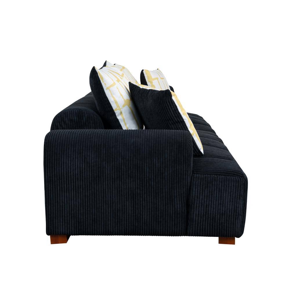 103.9" Black Corduroy Fabric Lawson Sofa with Wood Legs