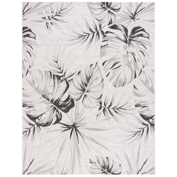 Courtyard Ivory/Black 9 ft. x 12 ft. Oversized Floral Indoor/Outdoor Area Rug