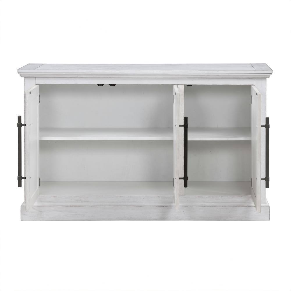 Warren 60" Distressed White Three Door Sideboard with Brass Hardware