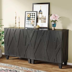 Ahlivia Black Wood 55 in. Modern Sideboards Buffet Cabinet with 4 Doors and Adjustable Shelves