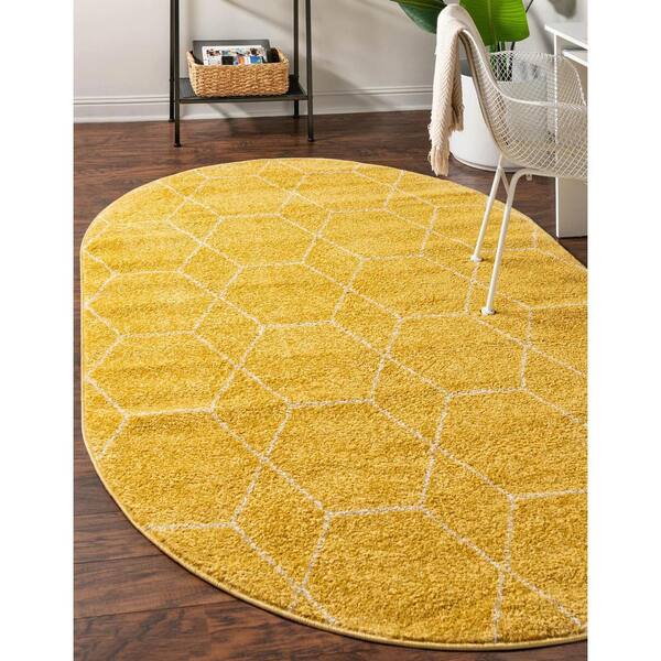 Trellis Frieze Geometric Yellow 3 ft. x 5 ft. Area Rug