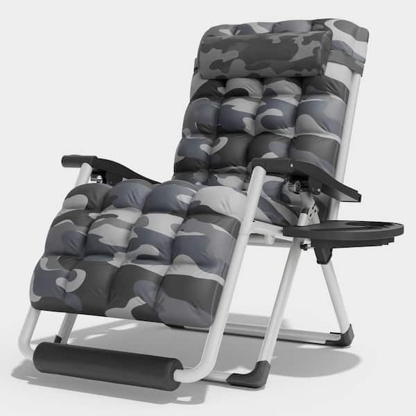 Patio Detachable Cushion Zero Gravity Chair with Side Tray and Foot Pad Metal Outdoor Recliner with Camoflage Cushions