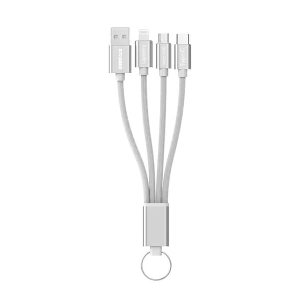Braided 3-in-1 USB Keychain Charger-Lightning, USB-C, Micro USB