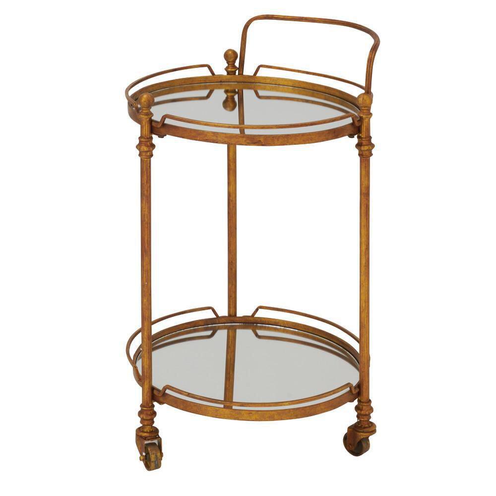 Elegant Brass 19" Round Bar Cart with Mirrored Shelves and Wheels