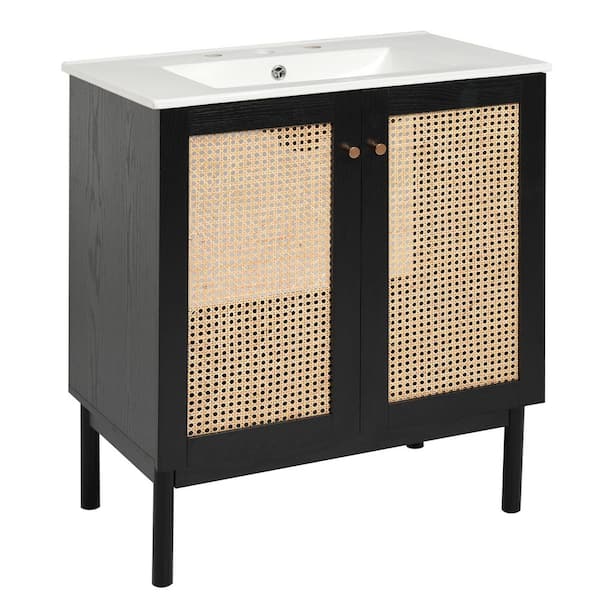 Tenleaf 30 in. W Single Sinks Freestanding Black Bath Vanity with