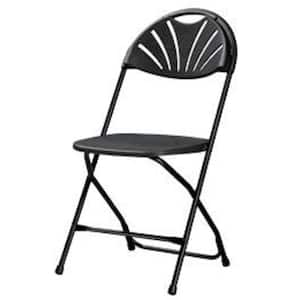 Heavy-Duty Black Fan Back Plastic Outdoor Safe Folding Chair (Set of 8)