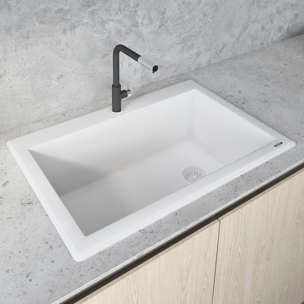 EpiGranite 33 in. Drop-in Single Bowl Kitchen Sink in Arctic White Granite Quartz Composite