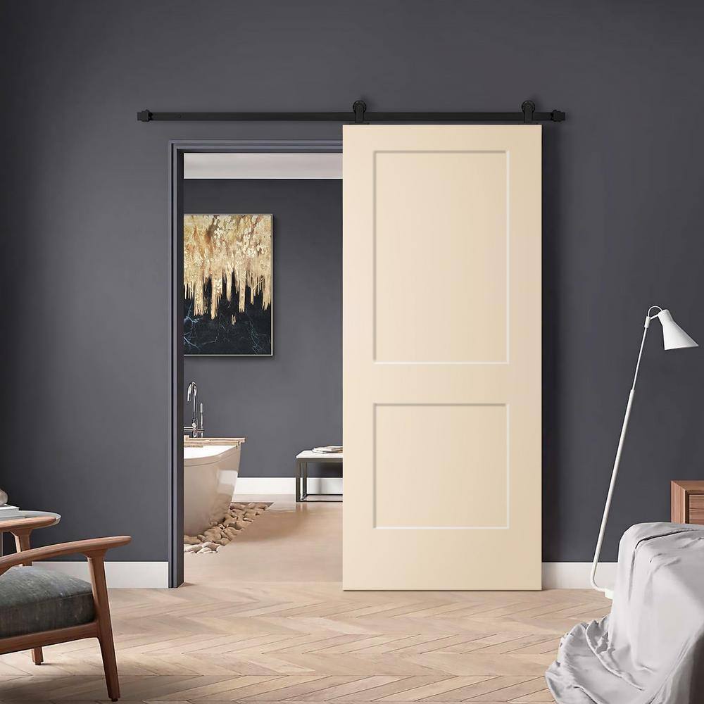 Beige Solid Core MDF Barn Door Kit with Matte Black Hardware