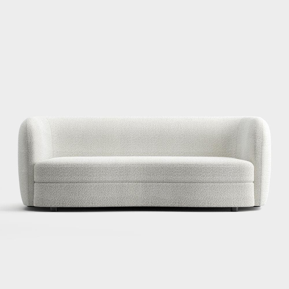85" Off-White Boucle Fabric Curved Sofa with Wooden Legs