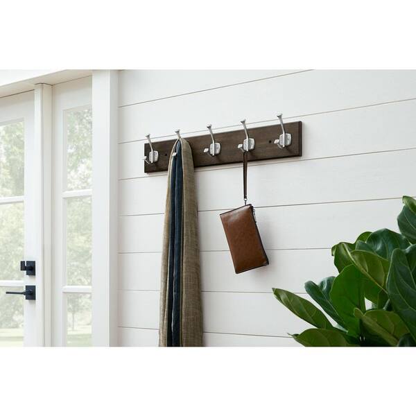 Textured Choice Oak 27 in. Hook Rack with 5 Satin Nickel Beveled Square Hooks