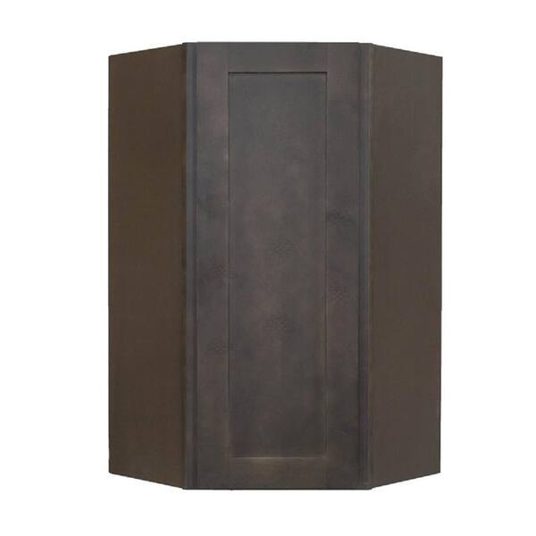 LIFEART CABINETRY Lancaster Shaker Assembled 24 in. x 36 in. x 12 in. Wall Diagonal Corner Cabinet with 1 Door in Vintage Charcoal
