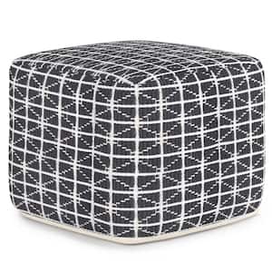 Noreen Boho Square Pouf in Slate Grey and White Handloom Woven Pattern