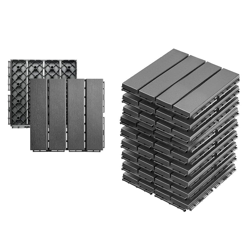 1 ft. x 1 ft. Plastic PVC Interlocking Deck Tiles All Weather for Indoor and Outdoor Flooring in Dark Gray-(9-Pack) price history on PriceWatchPro