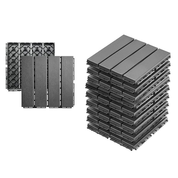 1 ft. x 1 ft. Plastic PVC Interlocking Deck Tiles All Weather for Indoor and Outdoor Flooring in Dark Gray-(9-Pack)