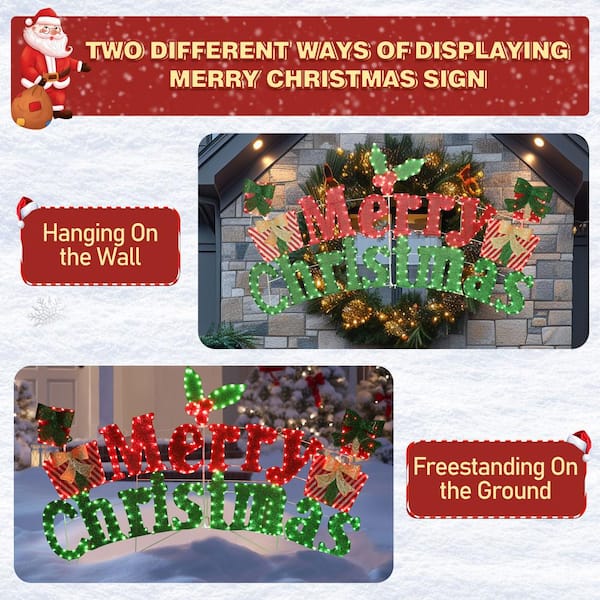 6 ft. 2-in-1 Merry Christmas Sign Outdoor Holiday Yard Decoration Red and Green LED