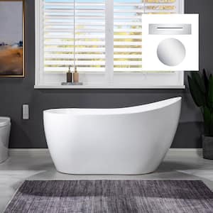 Derby 54 in. Acrylic FlatBottom Single Slipper Bathtub with Polished Chrome Overflow and Drain Included in White