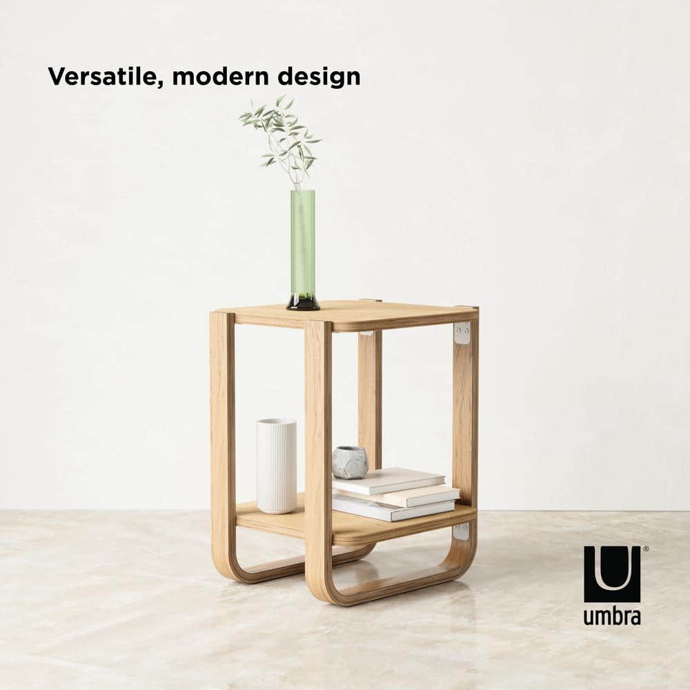 Natural Wood Two-Tier Side Table with Bentwood Legs