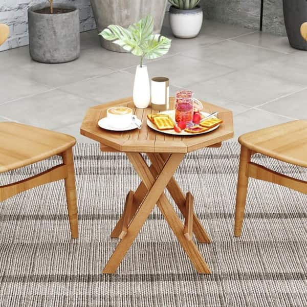 Clihome Teak Wood Octagon Coffee Table with X-shaped Legs and
