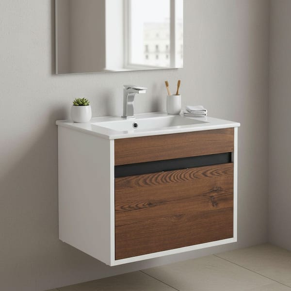 Alpine 20 in. W x 18.11 in. D x 19.75 in. H Bathroom Vanity Side Cabinet in Brown Walnut with White Ceramic Top