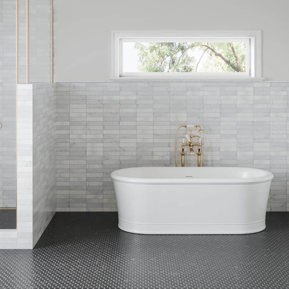 White Carrara Honed Marble 2" x 8" Geometric Mosaic Tile