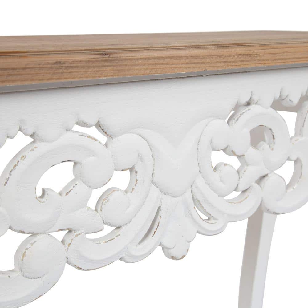 Antonella Rustic Brown and White Carved Wood Console Table