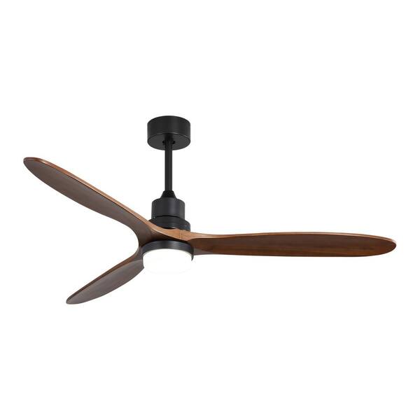 Jushua 60 in. Indoor Black Ceiling Fan with Lights 3-Solid Wood Fan Blade Noiseless Reversible Motor Remote Control