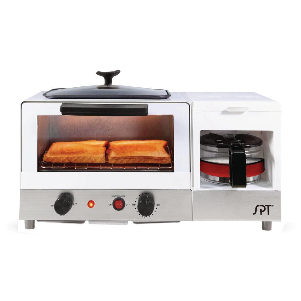 3 in 1 Breakfast Station, Toaster with Frying Pan, Portable Oven Breakfast Maker with Coffee Machine, Non Stick Die Cast Grill/Griddle for Bread Egg