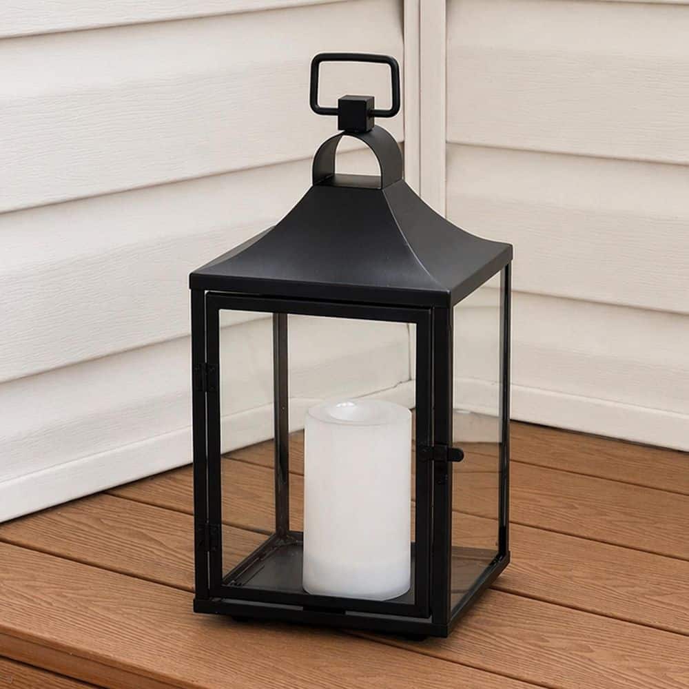 DANCYHOME H14 in. Classic Farmhouse Solar Lantern with Flickering