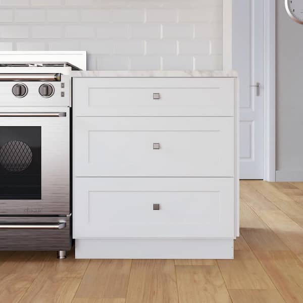 Easy-DIY 24 in. W x 24 in. D x 34.5 in. H Ready to Assemble Drawer Base Kitchen Cabinet in Shaker White with 3-Drawers
