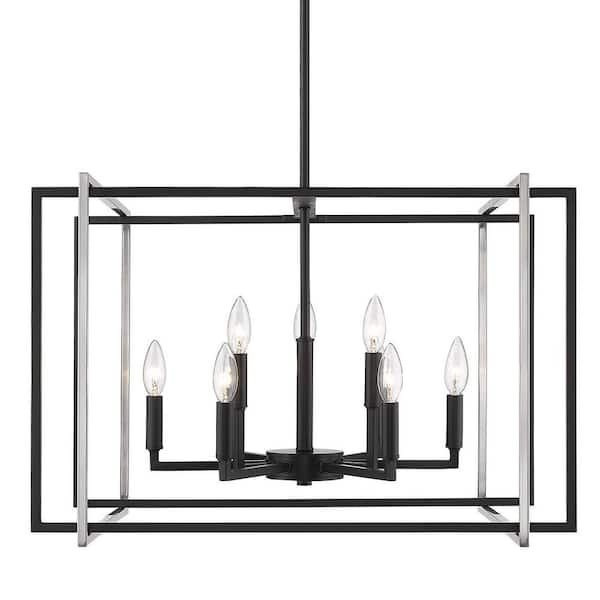 Golden Lighting Tribeca 9-Light Black Chandelier with Pewter Accents