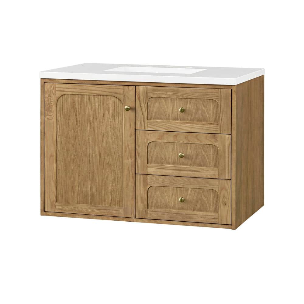 Laurent 36'' Light Natural Oak Single Vanity with Quartz Top
