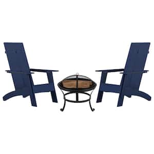 Navy 3-Piece Plastic Patio Fire Pit Seating Set