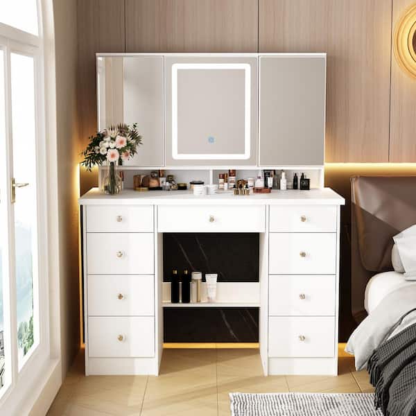 ABBAJI INTERIORS Engineered Wood Dressing Table/Mirror with Storage Drawer  (White)- Length 48inch,Width 16inch,Height 60inch : Amazon.in: Home &  Kitchen