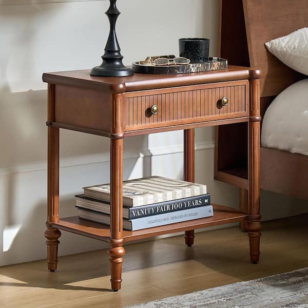 JAYDEN CREATION Ernest 26 in. Brown 1-Drawer Square Wood End Table