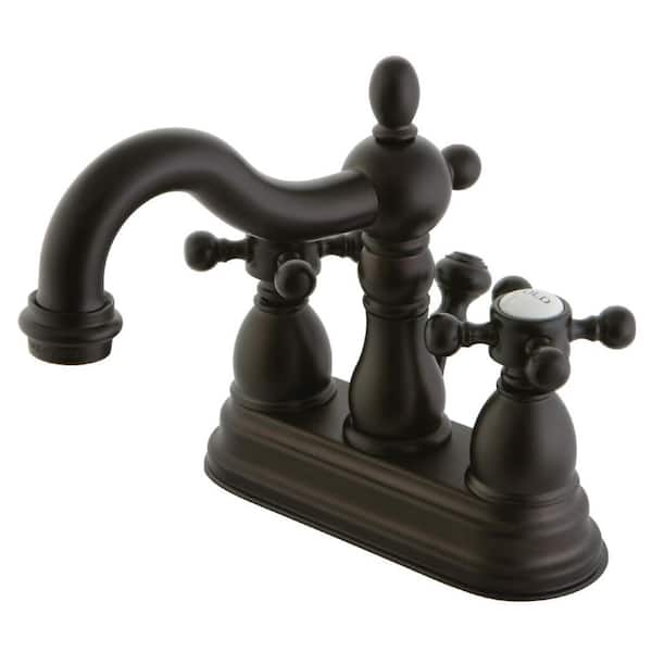 Kingston Brass Heritage 4 In Centerset 2 Handle Bathroom Faucet With Plastic Pop Up In Oil 8844