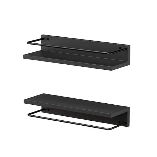 Floating Shelves with Black Metal Guardrail, Shelves for Wall shops Decor Set of 3