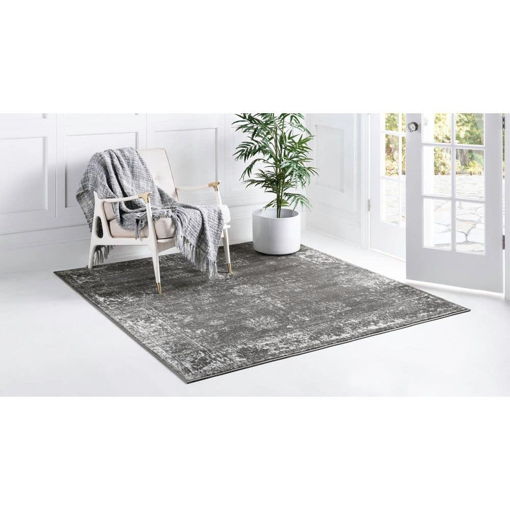 Handmade Dark Grey Stain-Resistant Square Area Rug