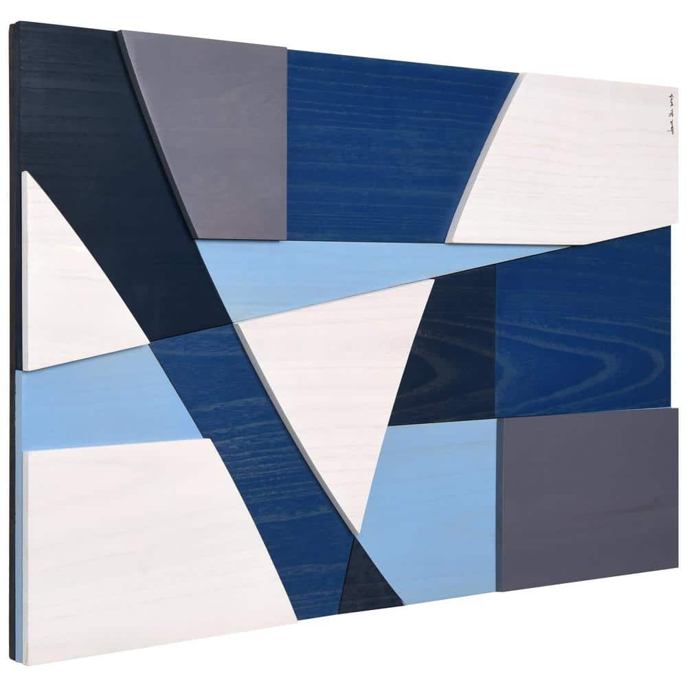 36 in. x 24 in. Blue and Gray Abstract Wood Wall Art