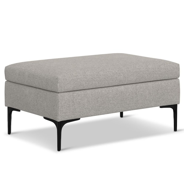 Simpli Home Rebecca 36 in. Wide Mid Century Coffee Table Storage Ottoman with Lift Up Lid in Cloud Grey Polyester Linen Look