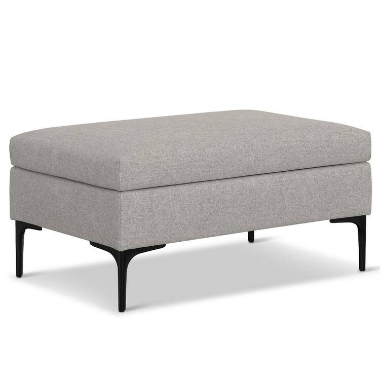 Simpli Home Rebecca 36 in. Wide Mid Century Coffee Table Storage Ottoman with Lift Up Lid in Cloud Grey Polyester Linen Look