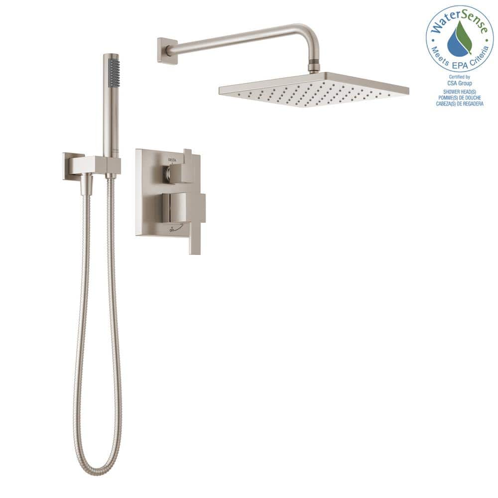 Spotshield Brushed Nickel Modern Raincan Shower System with Handheld Spray