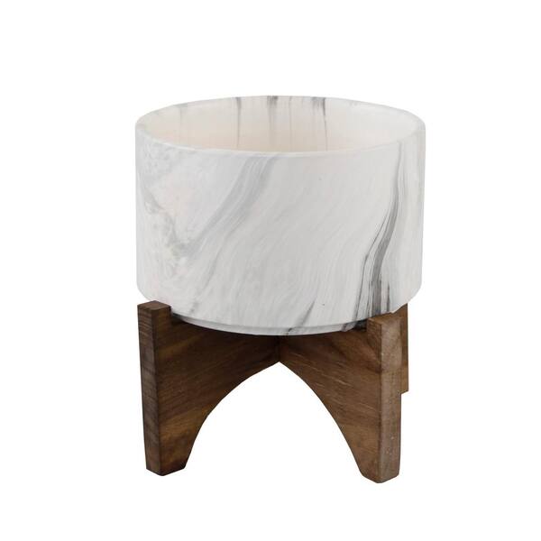 Flora Bunda 5 in. Marble Finish Ceramic Planter On Wood Stand
