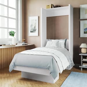 Easy-Lift White Wood Frame Twin Murphy Bed with Shelf